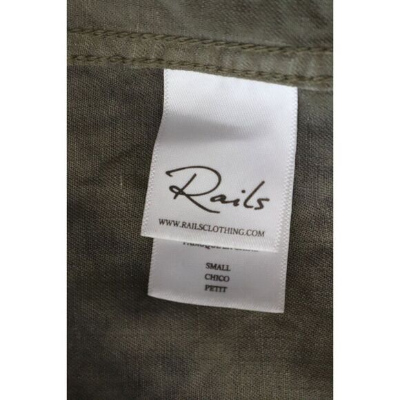 Rails 702-725-2911 Women Sz S Olive Black Tie Dye Ingrid Raw Hem Button-Up Shirt - Picture 6 of 8